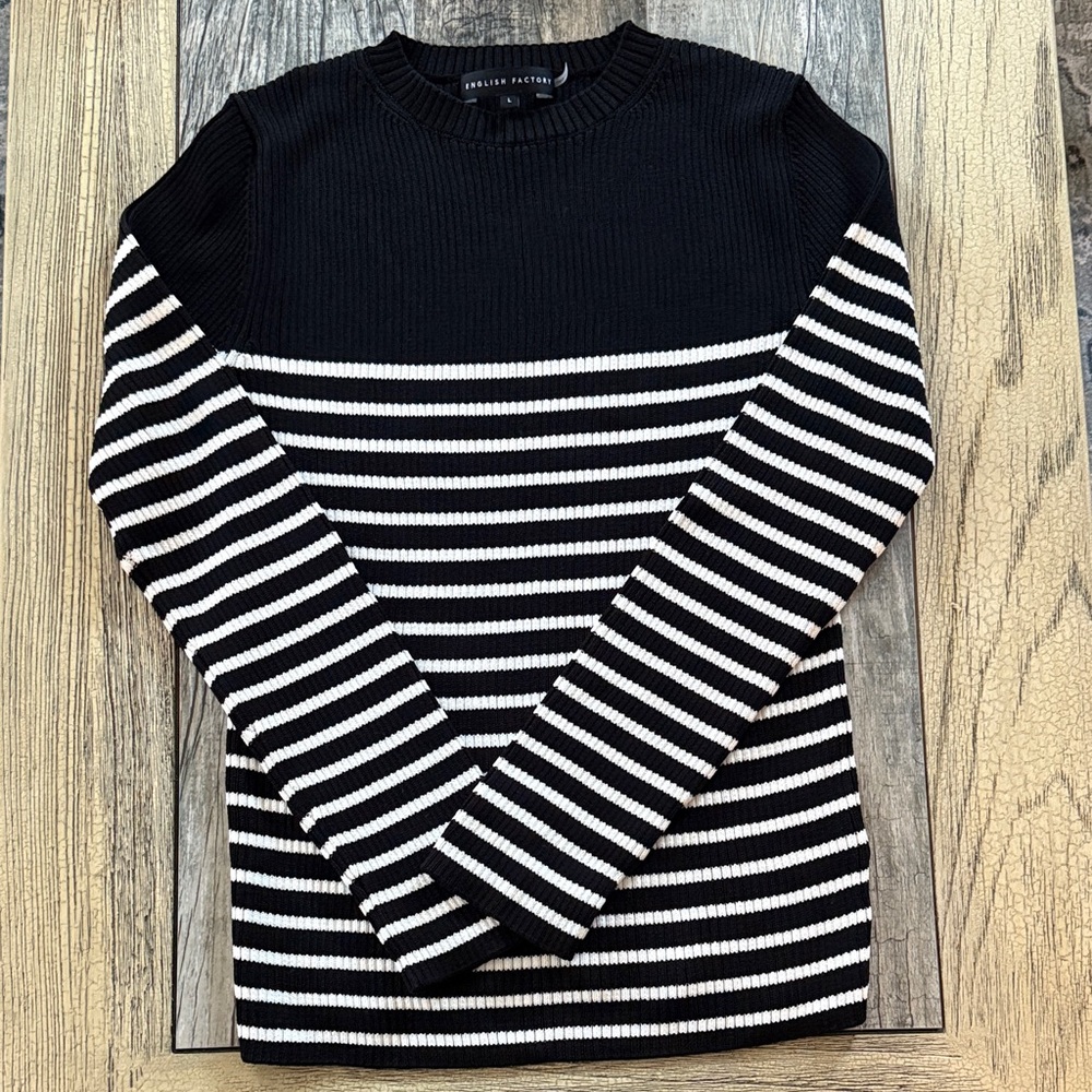 English Factory Black and White Striped Crewneck Sweater